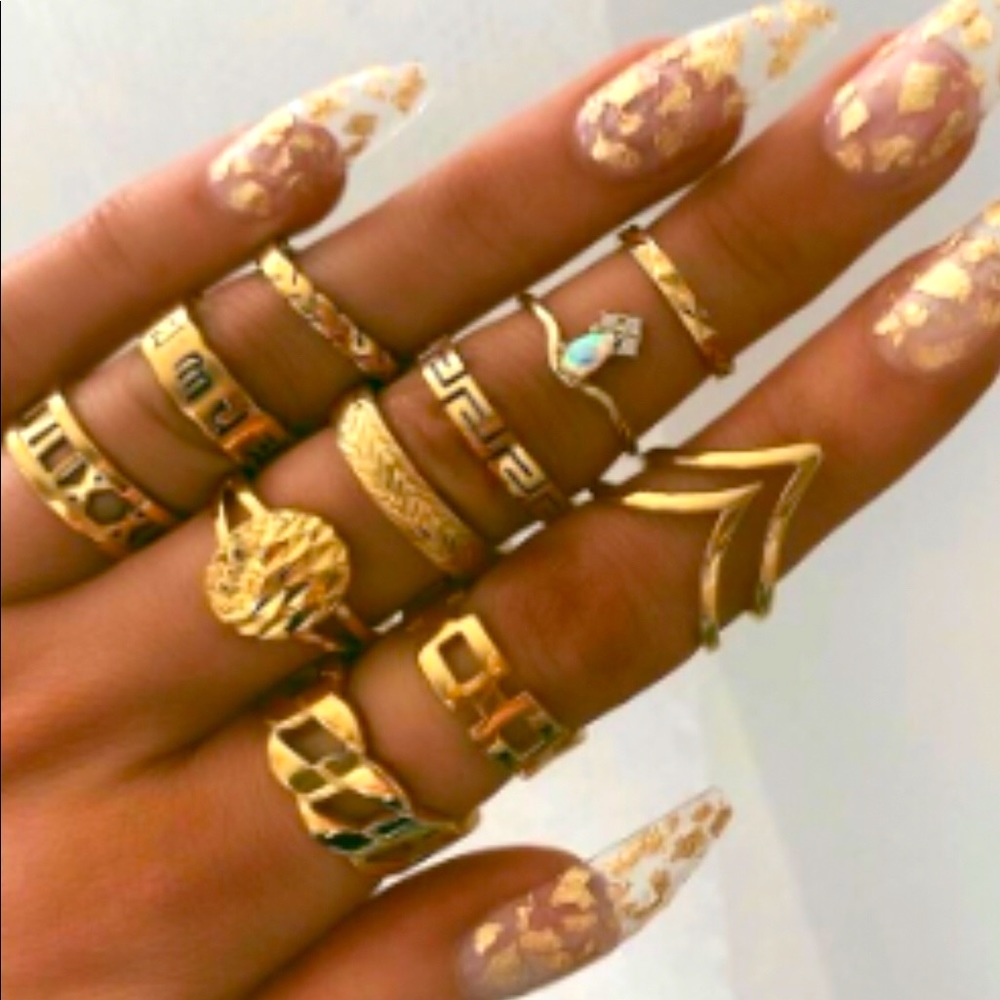 🔥11 pc Boho Ring Set ❤️Gold Tone